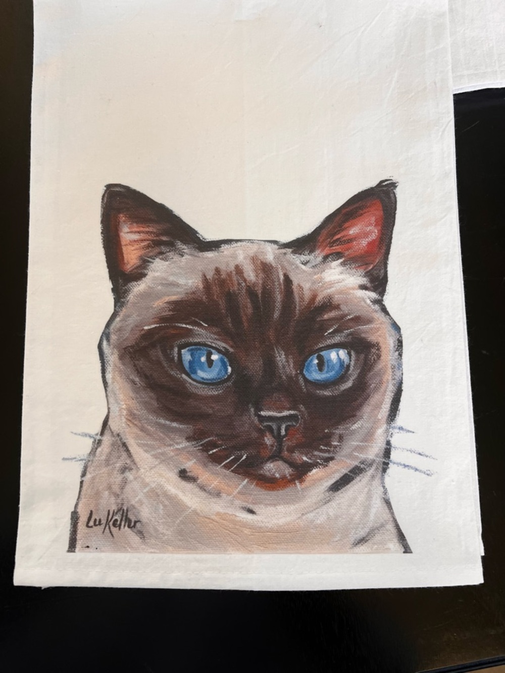 Cat Print Kitchen Towel - Blue-Eyed Siamese Design